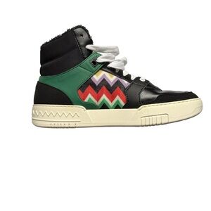 Missoni Black and Green Zigzag High-Top Sneakers